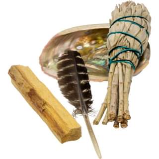LibrairieRacines SMUDGING KIT FOR BEGINNERS (SHELL 3" - 4") / ENSEMBLE FUMIGATION POUR DÉBUTANTS (COQUILLE 3" - 4")